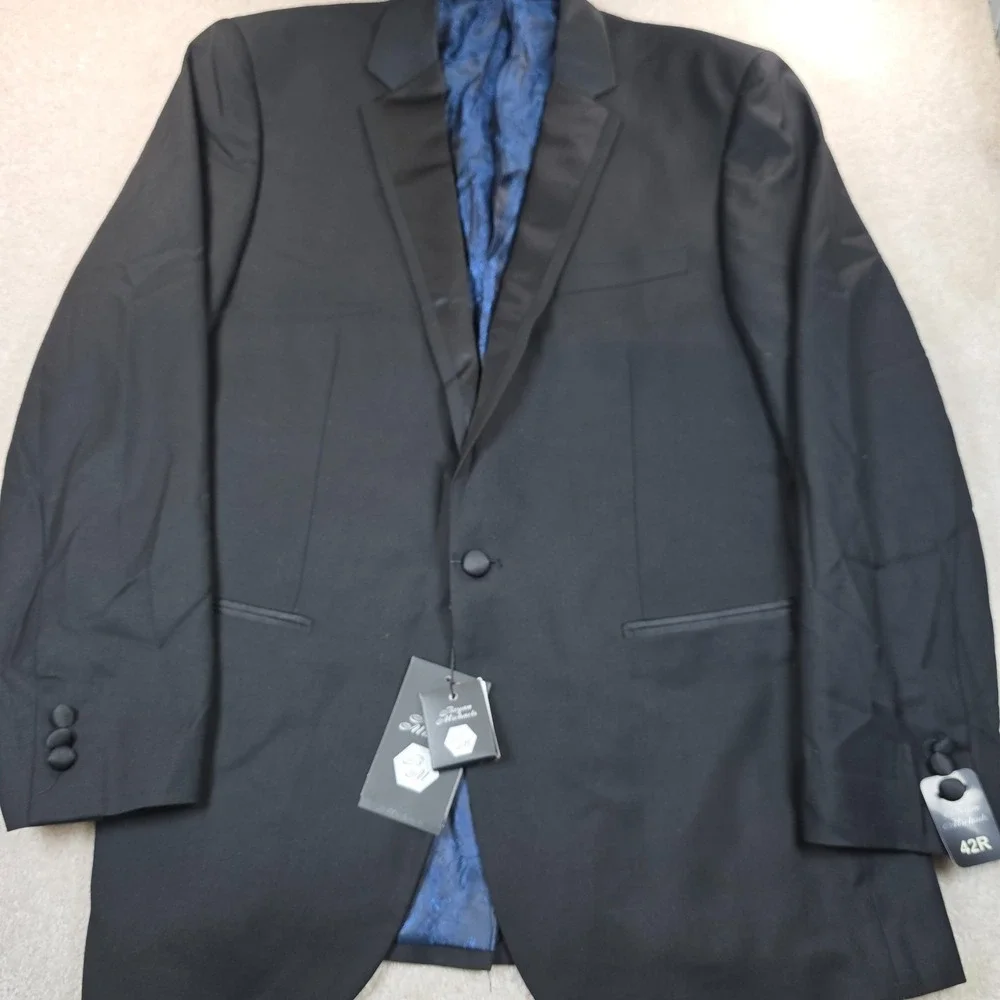 Bryan Michaels Tuxedo Blazer Mens 42R Black Paisley Lining Single Breasted NWT